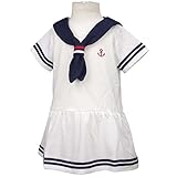 ガールズベビーワンピース[PETIT CADEAU]半袖|セーラー風ワンピ|ワンピース|マリンセーラー|女の子|女児|赤ちゃん 80cm ホワイト
