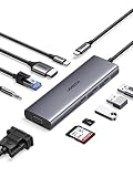 UGREEN 10-in-1 USB C ハブ 4K HDMI& VGA出力 USBハブ 3xUSB3.0 ハブ 100W PD急速充電 1Gbps イーサネット 3.5mmオーディオポート付き SD/MicroSDカードリーダー搭載 ドッキングステーション rog MacBook Pro iMac Dell HPなど対応