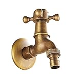 [Gold Central] 水道 蛇口 十字 取手 レトロ 銅製 水栓 ブロンズ DIY ガーデニング (A　ショートタイプ)