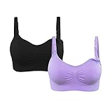 Burvogue授乳ブラジャーなしワイヤーマタニティブラス3枚セット2枚セット 1枚セット (Large, 黒+ライトパープル)