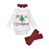 杜屋トヤ　クリスマス　新生児服　My　First Christmas　かわいい長袖ロンパース　ボーダーレッグウォーマー　ヘアバンド　セット　ルームウェア　赤ちゃん　ベビー　プレゼント　0-18M