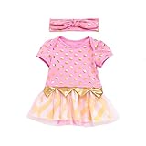 ALLAIBB ベビー服 2点セット ヘアバンド 女の子 夏 半袖 ロンパース ワンピース 生産お祝い ボルカドット ピンク size 59 (ピンク)