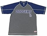 MLB Los Angeles DodgersメンズFine GaugeメッシュVネックラグランシャツ M ブルー