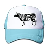 キッズ メッシュキャップ 通気性 大人気 ウトドア レジャー・キャップ 牛 ビーフ 肉 カット 日焼け止め 帽子 カジュアル ストーリート系ライトブルー プリント付き 無地