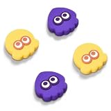 FUNLAB Switch 2 サムグリップ ジョイスティックキャップ Nintendo Switch 2/ Proコントローラー対応 かわいいシリコンアナログスティックカバー 4個 - イエロー&パープル、タコ&イカ