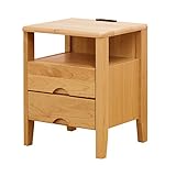 ミニクル ナイトテーブル 木製 アルダー無垢 幅40cm 2口コンセント付 ナチュラル -