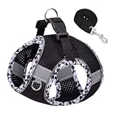 grooblue 犬 ハーネス リードセット 小型犬 中型犬 猫用 通気メッシュ 抜けない 軽量 着脱簡単 引っ張り防止 反射付き 調整可 散歩用 かわいい おしゃれ (ブラック＆チェック XS)
