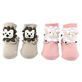 2ペアノンスリップ新生児幼児靴下ウォームストッキングベビーギフト9-11.5 0-1歳のCMベビーライオン+羊