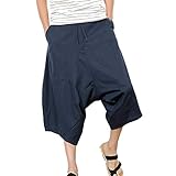 サルエルパンツ メンズ Kukoyo　春夏秋　綿麻　リネン 7分丈　ガウチョパンツ　無地　ズボン　ワイドパンツ　カジュアル 袴パンツ　ハーフパンツ　サルエル　ポケット　ファション ヒップホップ　調整紐