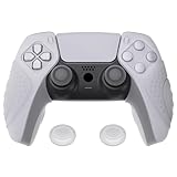 PlayVital Guardian Edition エルゴノミックソフトコントローラー シリコンケースグリップ ps5対応 充電ステーション対応 ゴムプロテクタースキン サムスティックキャップ付き ps5コントローラー用 - クリアホワイト