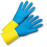 West Chester 2224/10 Premium Neoprene Over Latex Flock Lined Glove, 28 mil, Size 10, Blue/Yellow (Pa