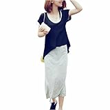 Bright J's（ブライトジェイズ） 授乳口付き Tシャツ 一体型 授乳服 マタニティ マキシワンピース チュニック ひざ下 お出かけ 部屋着 寝間着 パジャマ 出産祝い 体型カバー リラックス 