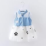 女の子の服 夏 パッチワークワンピース Pojour 1-6歳キッズ用 子供かわいいデニムドレス 綿 通気 白(90cm)