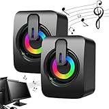 RGB PC スピーカー 有線,RGB 有線スピーカー, デスク コンピューター用ミニ RGB 有線スピーカー 1 ペア, テレビ、MP3 プレーヤー、映画鑑賞、ゲーム用ラップトップ用のプラグ アンド プレイ家庭用スピーカー