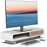 WELL WENG モニター台 竹製 デスクシェルフ パソコン台 スライド扉付き 天然竹 格子デザイン 横幅64cm パソコンスタンド 机上台 PCスタンド 2段式 竹製天板 PC台 モニタースタンド 卓上収納 整理整頓 机上ラック ディスプレイ台 日本風/北欧/アジアンインテリア 白×天然竹