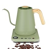 HAGOOGI ドリップケトル 1.0L 1200W 温度調節 保温 細口 木目調 グリーン 電気ケトル