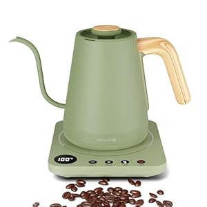 HAGOOGI ドリップケトル 1.0L 1200W 温度調節 保温 細口 木目調 グリーン 電気ケトル
