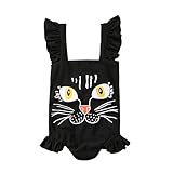 Sylvamorning 猫　夏　黒　子供水着 女児 水着 女の子水着 ガールズ 水着 ベビー水着 キッズビーチみずぎ 海水浴水泳 ふわふわ　飛び袖　ワンピース水着 ビーチ 温泉 水遊び トレーニング