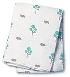 Lulujo Baby Muslin Cotton Swaddling Blanket, Hippo/Aqua, 47 x 47 by lulujo Baby