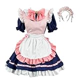 メイド服 メイドコスプレ コンカフェ メイド ショート丈 猫爪 ネコ娘 可愛い メイド メイドコスチューム ハロウィン仮装 レディース メンズ 妹系メイド 大きいリボン セット 一式 こすぷれ イベント パーティー 大人 女装 ハロウィン 学園祭 撮影 (S,ネイビー)