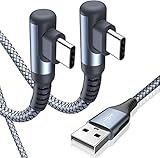 USB Type C ケーブル L字【2本セット 1m】Sweguard USB-C to USB-A ケーブル【PD& QC3.0対応 3.1A急速充電-タイプC 1m-grey-灰