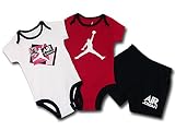 (JORDAN)ジョーダン　Jordan ベビー ロンパース＆パンツ 3点セット (6-9M, 白赤黒) [並行輸入品]