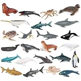 AAGWW 24個入りミニ海洋動物 リアルな海洋動物の模型 ミニサメ イルカ カニ ペンギン セット クリスマス 新年のギフト 子供 おもちゃ