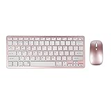 ipad キーボード マウスセット bluetoothとワイヤレス2.4GHz ２種類の接続方式 3つのデバイスで切り替え可能 静音 薄型 小型 コンパクト 可愛い 充電式 US配列 ipad/タブレット/スマホ/パソコン/ノートパソコン使用でき windows/mac/ios/android対応 ローズゴールド