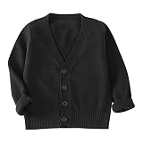 [Enfants Chéris] 子供服 カーディガン 男の子 Vネック ニット 長袖 綿 キッズ セーター スクールコート 春秋冬 シンプル 学生 通園通学 セミフォーマル ボーイズ 女の子 男児 防寒 羽織り 無地 人気 ブラック 黒 140