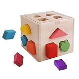 【 Alnair 】 積み木 木製 知育 立方体 ブロック 知育玩具 キューブ サイコロ パズル 図形 認識力 発達 木のおもちゃ こども 誕生日 記念日 プレゼント にも (14.5*14.5*13
