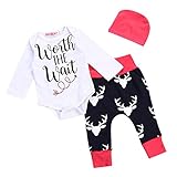 Perfk 鹿のプリント衣装セット　　赤ちゃん　少年少女　3枚　クリスマス　　ジャンプスーツ　コスチューム　　柔らかい　写真撮影　全4サイズ - 3本の鹿のセット, 0-6ヶ月