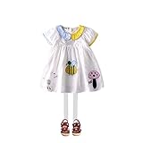 女の子の服 かわいいワンピース Pojour夏 1-6歳キッズ用 子供かわいい漫画ドレス 綿 通気 白(70cm)