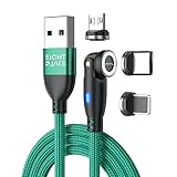 Eight Place マグネット 充電ケーブル ９ＰＩＮ【1本】 540度(360度+180度)回転 3A急速充電 QC3.0 Type-C Micro USB 磁石 磁気 着脱式 (1M, グリーン)