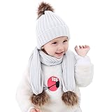 oenbopo 帽子 マフラー ２点セット ニット製 ポンポン付き 軽量 伸縮性ある 生産祝い フりーサイズ 防寒 冬 しもやけ 対策 スカーフ キャップ（01）