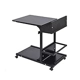 昇降式サイドテーブル 木目調 キャスター付き 小物入れ付 EA-ST04AC-DWD ダークウッド