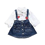 子供服 女の子ワンピース ベビー服 Pojour 可愛いデニムスカート 長袖シャツ ドレス オシャレ 秋 綿 通園 発表会 旅行 記念日 プレゼント