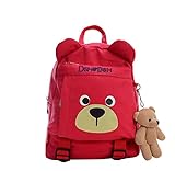 Moka Club 子供 用 リュック サック クマ 熊 柄 キーホルダー 付き 通園 遠足 キャンプ キッズ 幼児 園児 (赤（レッド）)