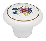 Achim Home Furnishings 746-KNB-24 Ceramic with Golden Ring with Flower Cabinet Knob, White, Set of 6
