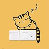 MLM A Small Cartoon Cute Cat Sleeps On The Switch Removable Vinyl Wall Sticker Home Dcor Art Mural D