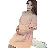 マタニティウェア レディース 半袖/長袖 ワンピース フレア オールインワン 【産前産後兼用】 マタニティ ママ服 マタニティ服 妊娠 妊娠服 妊婦服 大きいサイズ ピンク XL