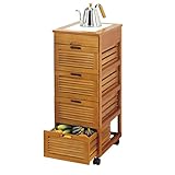 《野菜やペットボトル、キッチン小物をまとめて収納》ファミリー・ライフ 天然木桐材キッチンストッカー (5段タイプ, ブラウン)