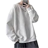 [X-cross] クロス メンズ トレーナー ワッフル 大きいサイズ 白 おしゃれ クルーネック 長袖 無地 ゆったり 大きい ビッグシルエット 薄手 アメカジ アウトドア カジュアル プルオーバー オーバーサイズ ストリート ファッション かっこいい シンプル セーター 丸首 柔らかい かわいい 部屋着 韓国 ビッグサイズ 30代 40代 体型カバー ビッグトレーナー (2XL) ホワイト