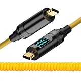 NFHK ケーブル スマート LED ディスプレイ USB-C USB4 ストレッチ コイルケーブル 20Gbps 100W 8K ノートパソコン ディスク 電話用 Type-C オス - オス ケーブル 電源 & データ (180CM)