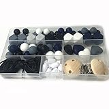 Kissteether DIY看護ネックレスキット混合色の形状六角形シリコンビーズハート型シリコーンラウンドシリコーンビーズ木製かぎ針編みビーズのおしゃぶりのクリップ赤ちゃんTeetherおもちゃ (
