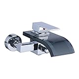 モダンウォールマウントワンハンドル滝Lavatory Bathroom Faucet Glass SpoutシングルホールPlumbing Chrome