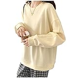 [ワン アンブ] スウェット レディース 秋 冬 トップス セーター トレーナー 長袖 ルームウェア 無地 シンプル 大きいサイズ ルーズ 韓国 重ね着 レイヤード Uネック ラウンドネック 丸首 厚手 tシャツ カットソー プルオーバー スエット パジャマ 部屋着 カジュアル コットン 綿 ゆったり きれいめ ビッグシルエット オーバーサイズ 秋服 秋冬 あき 薄手 白 258 ベージュ L