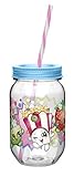 Zak! Designs Tritan Mason Jar Tumbler with Screw-on Lid and Straw featuring characters from Shopkins