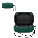 For EarFun Air Pro 4i 用 ケース カバー KONXISA ワイヤレスイヤホンケース シリコン素材 耐衝撃 防水防塵 ウォッシャブル （カラビナ付き+ストラップ付き ） 着用しやすい 装着充電可能 持ち運びがしやすい（濃い緑色）