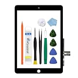 ブラック タッチパネル交換用 9.7インチ 2018 iPad 第6世代（A1893 A1954）ガラスタッチデジタイザー交換修理用、取り付け済み接着剤、ツール修理キット【ホームボタンなし】