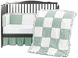 ベビードール寝具Gingaham /ハトメパッチワークベビーベッド寝具セット、ミント、4ピース